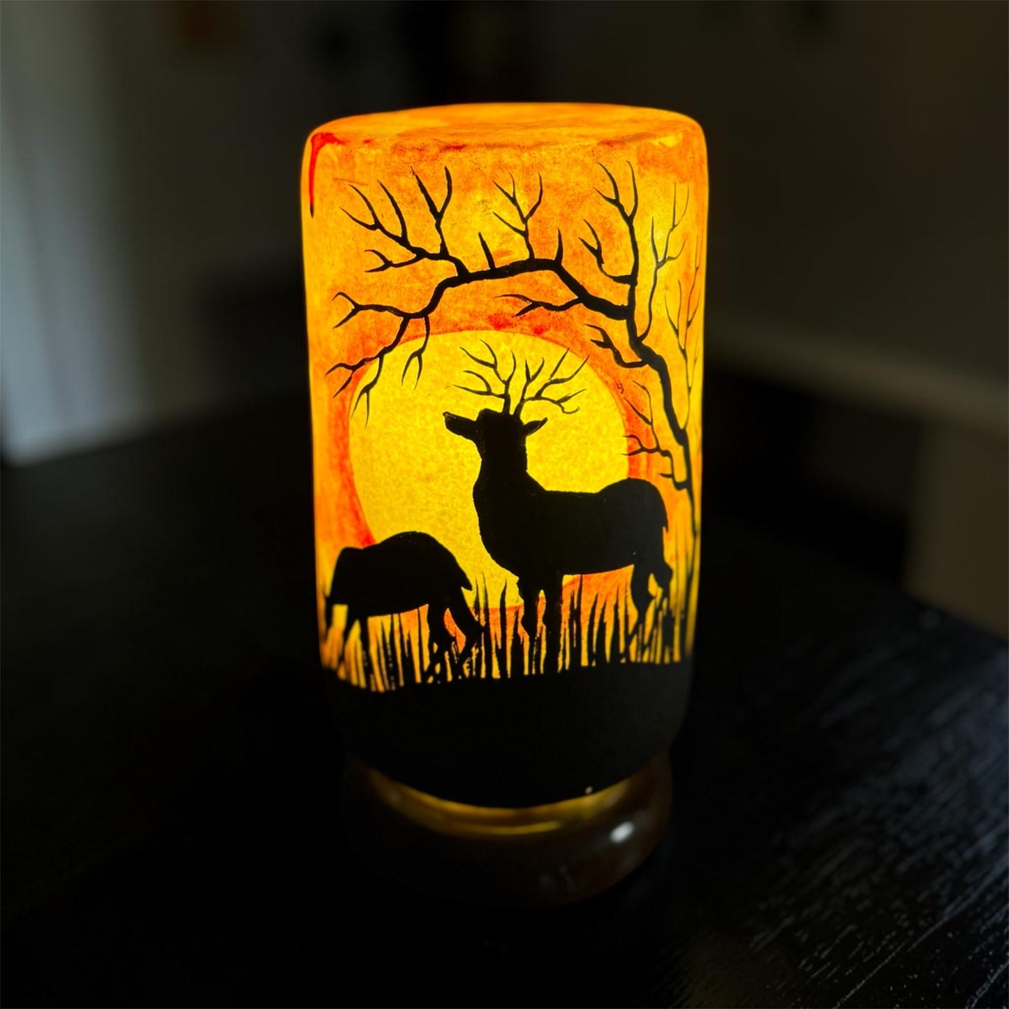 Double Deer Camel Skin Glass Lamp