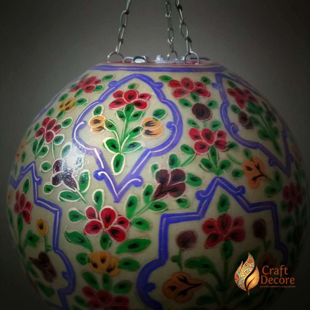 Ceiling Hanging Camel Skin Lamp β Mughal Floral