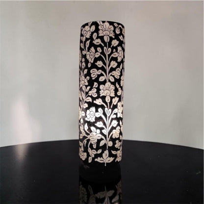 Black Floral Camel Skin Glass Lamp