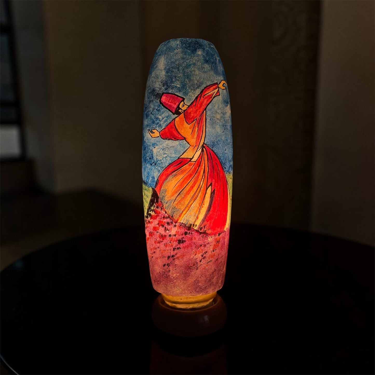 Blue & Red Sufism Camel Skin Bottle Lamp