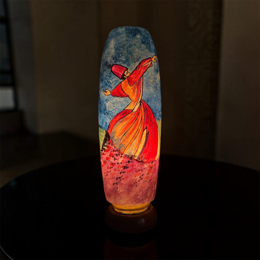 Blue & Red Sufism Camel Skin Bottle Lamp