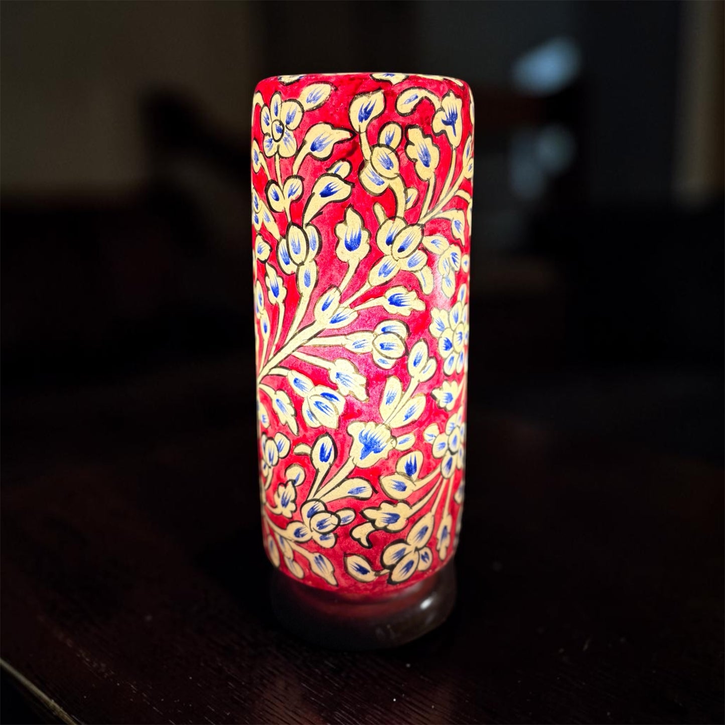 Red Floral Camel Skin Glass Lamp