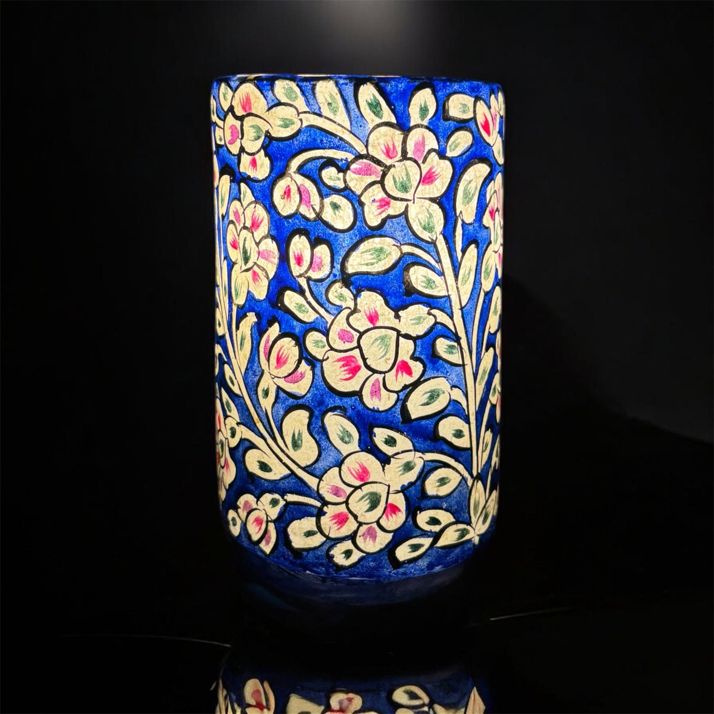 Blue Floral Camel Skin Glass Lamp