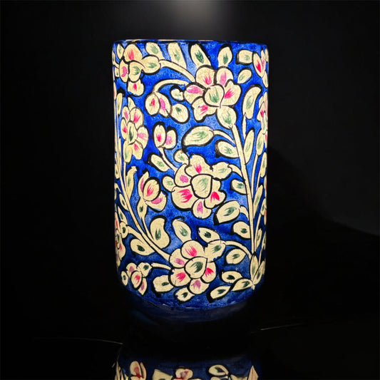 Blue Floral Camel Skin Glass Lamp