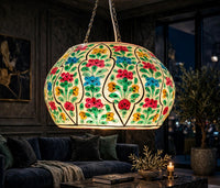 Ceiling Hanging Camel Skin Lamp - Gulshan glowing in a luxury living room