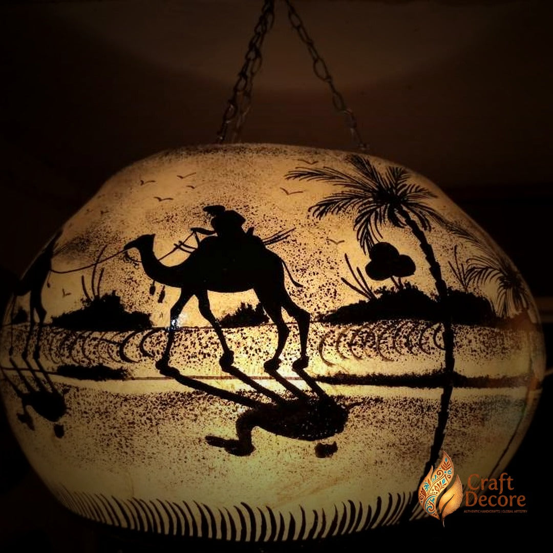 Ceiling Hanging Camel Skin Lamp – Desert Caravan