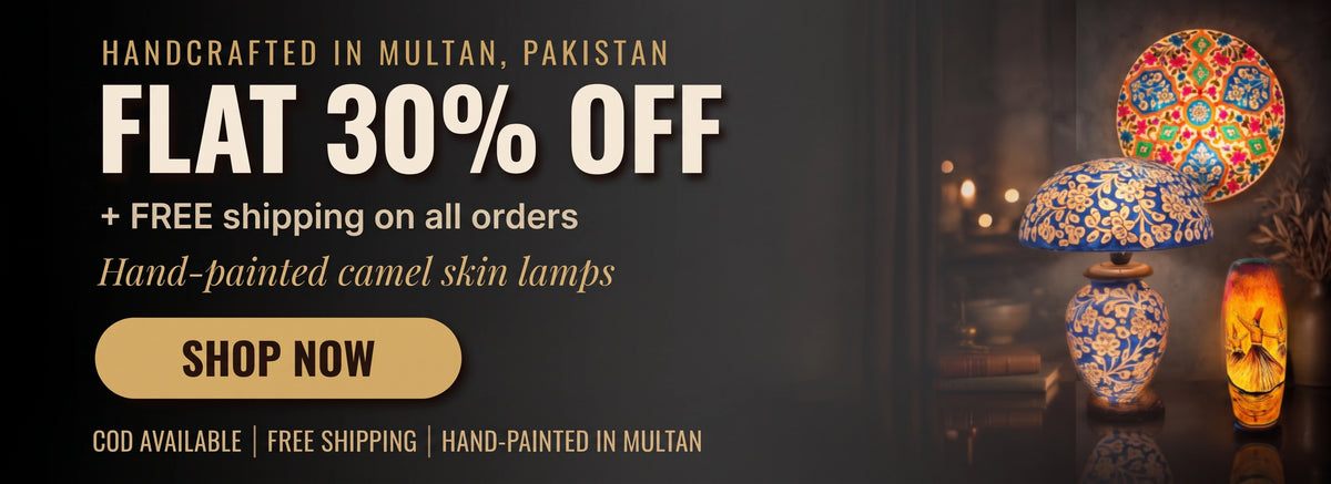 Flat 30% off hand-painted camel skin lamps