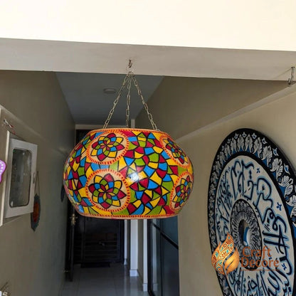 Ceiling Hanging Camel Skin Lamp – Mosaic Medallion - daylight