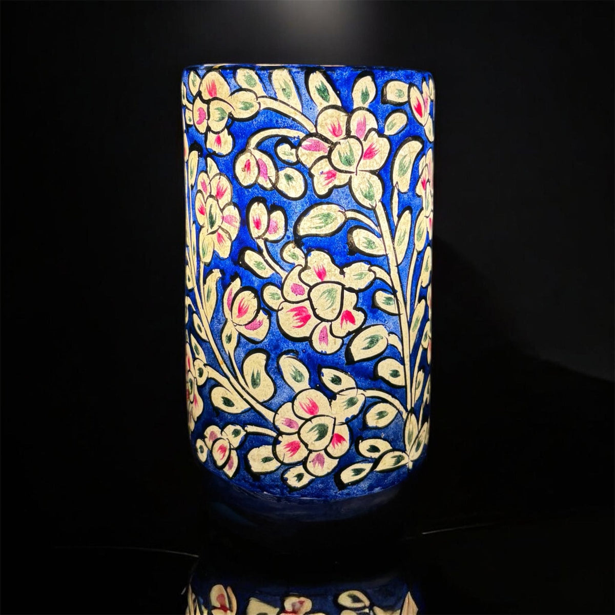 Blue Floral Camel Skin Glass Lamp