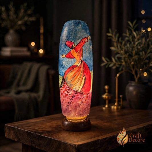 Blue & Red Sufism Camel Skin Bottle Lamp