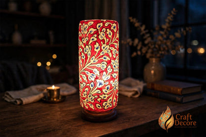 Red Floral Camel Skin Glass Lamp