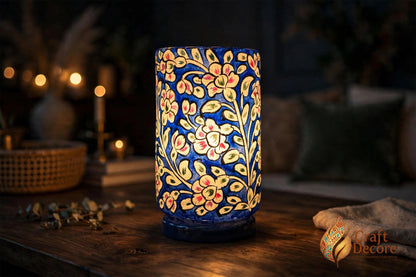 Blue Floral Camel Skin Glass Lamp