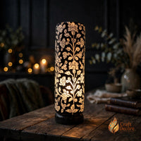 Black Floral Camel Skin Glass Lamp