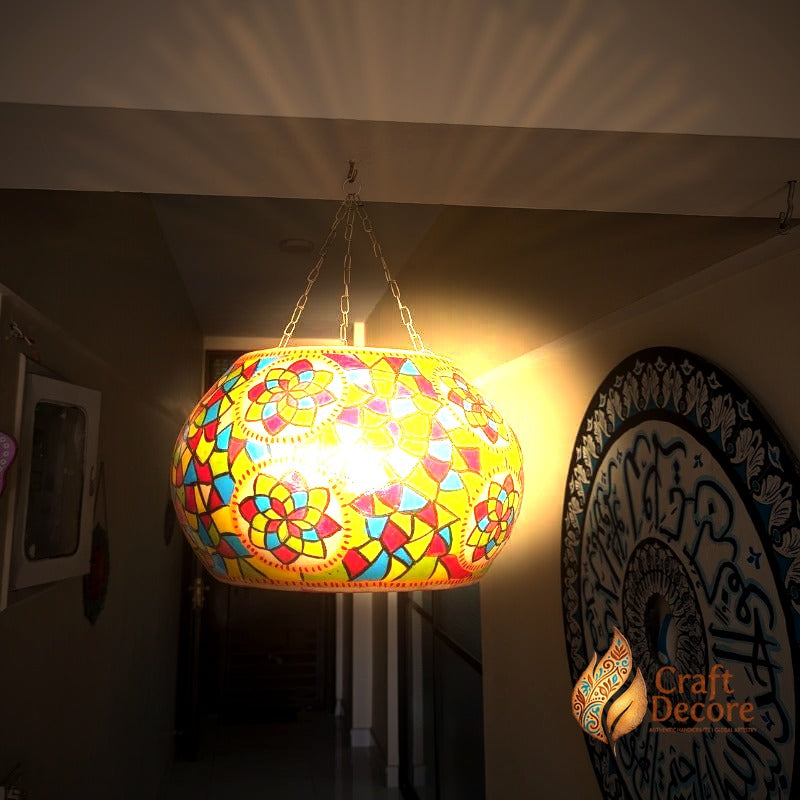 Ceiling Hanging Camel Skin Lamp – Mosaic Medallion - night
