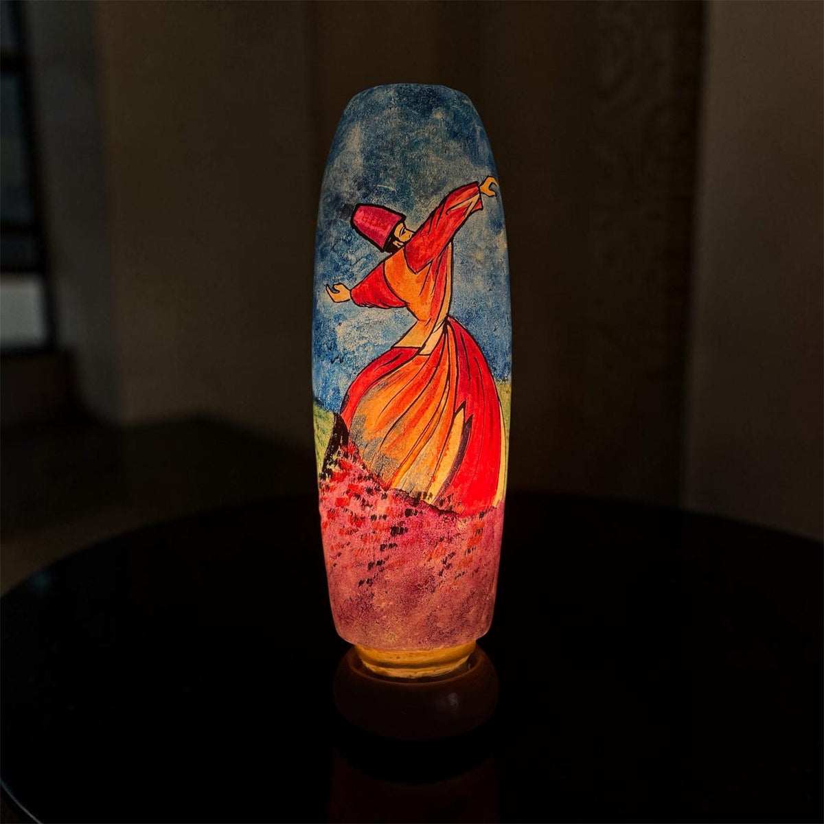 Blue & Red Sufism Camel Skin Bottle Lamp