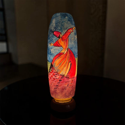 Blue & Red Sufism Camel Skin Bottle Lamp