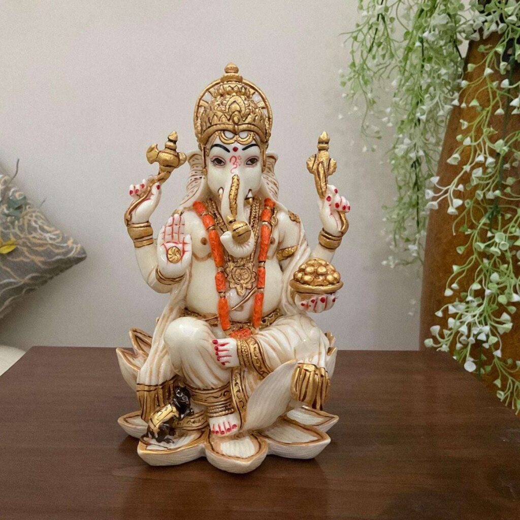Lord Ganesha Idol, Marble Finish Ganesh Statue,