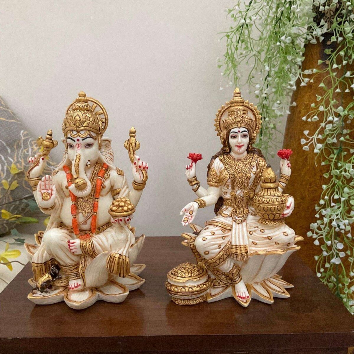 Marble Lakshmi Ganesh Idol Set – Blessing Pair for Home Mandir & Diwali Decor